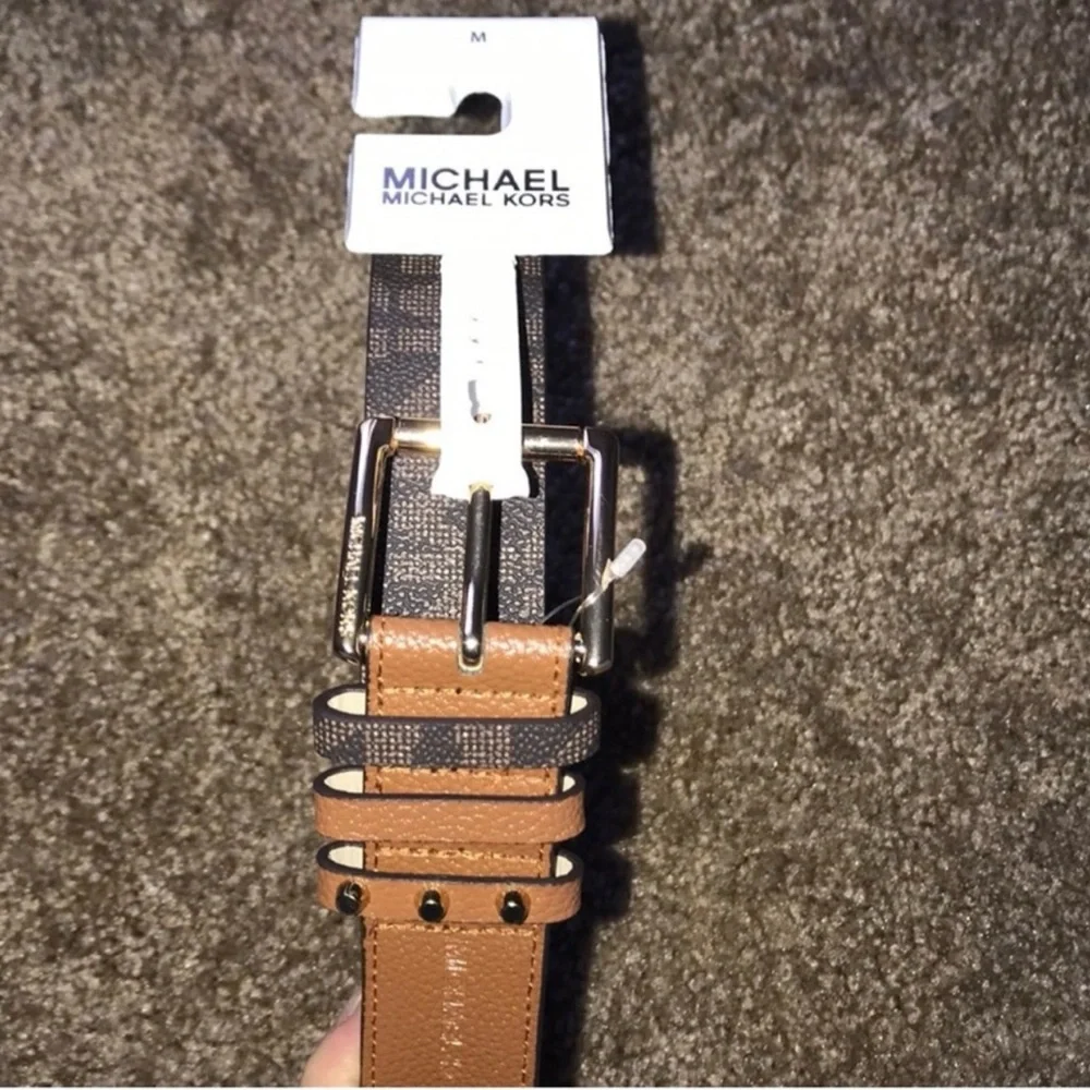 Michael Kors Belt Brown Signature MK Logo. Size Medium. NWT